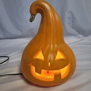 VTG Halloween Light Up Pumpkin Gourd Jack-O-Lantern 12" Plastic Foam Blowmold